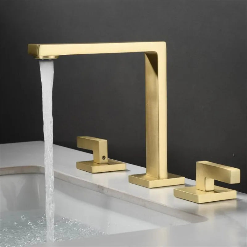 Robinet lavabo salle de bain poignées déportées - Doré - Laiton