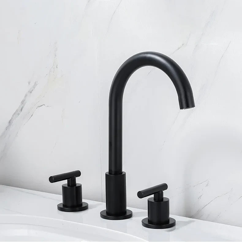 Robinet moderne poignées déportées lavabo salle de bain - Noir - Laiton