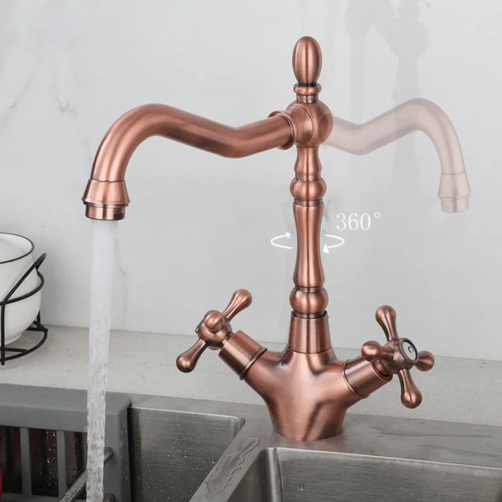 Robinet cuisine évier rétro double poignées - Doré - Laiton