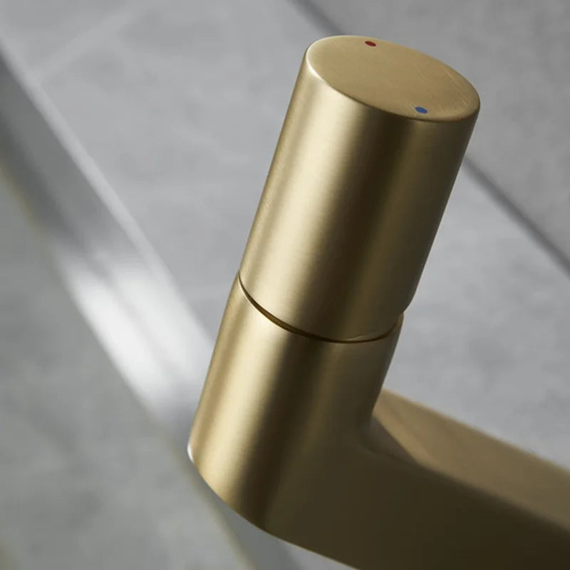 Robinet lavabo salle de bain mitigeur poignée ronde - Doré - Laiton