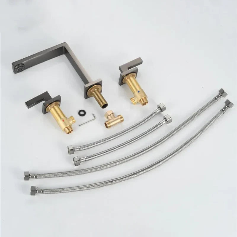 Robinet lavabo salle de bain poignées déportées - Argenté - Laiton