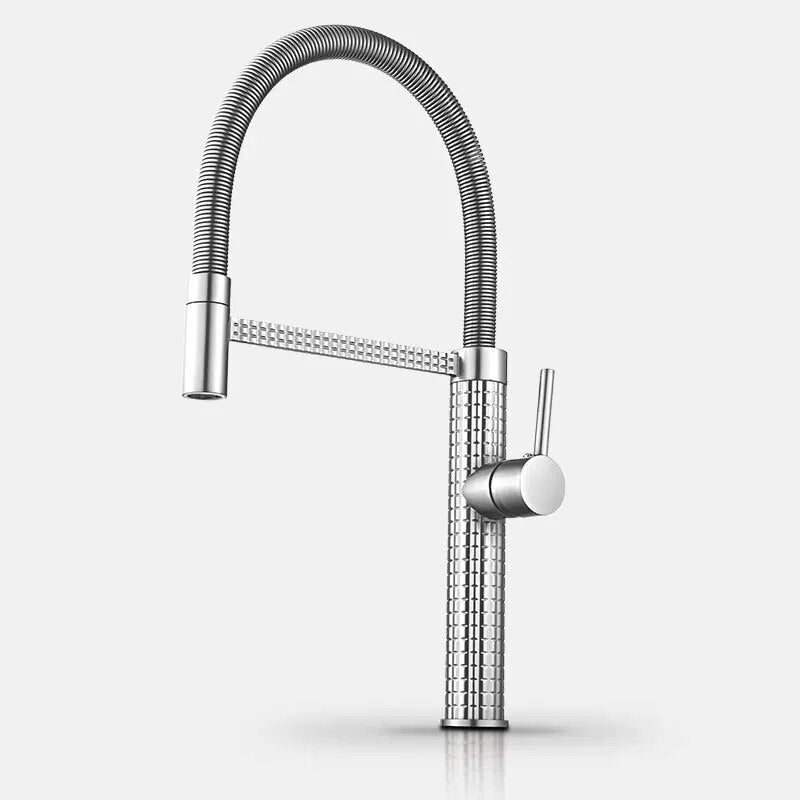 Robinet évier cuisine design texturé flexible - Argenté - Laiton