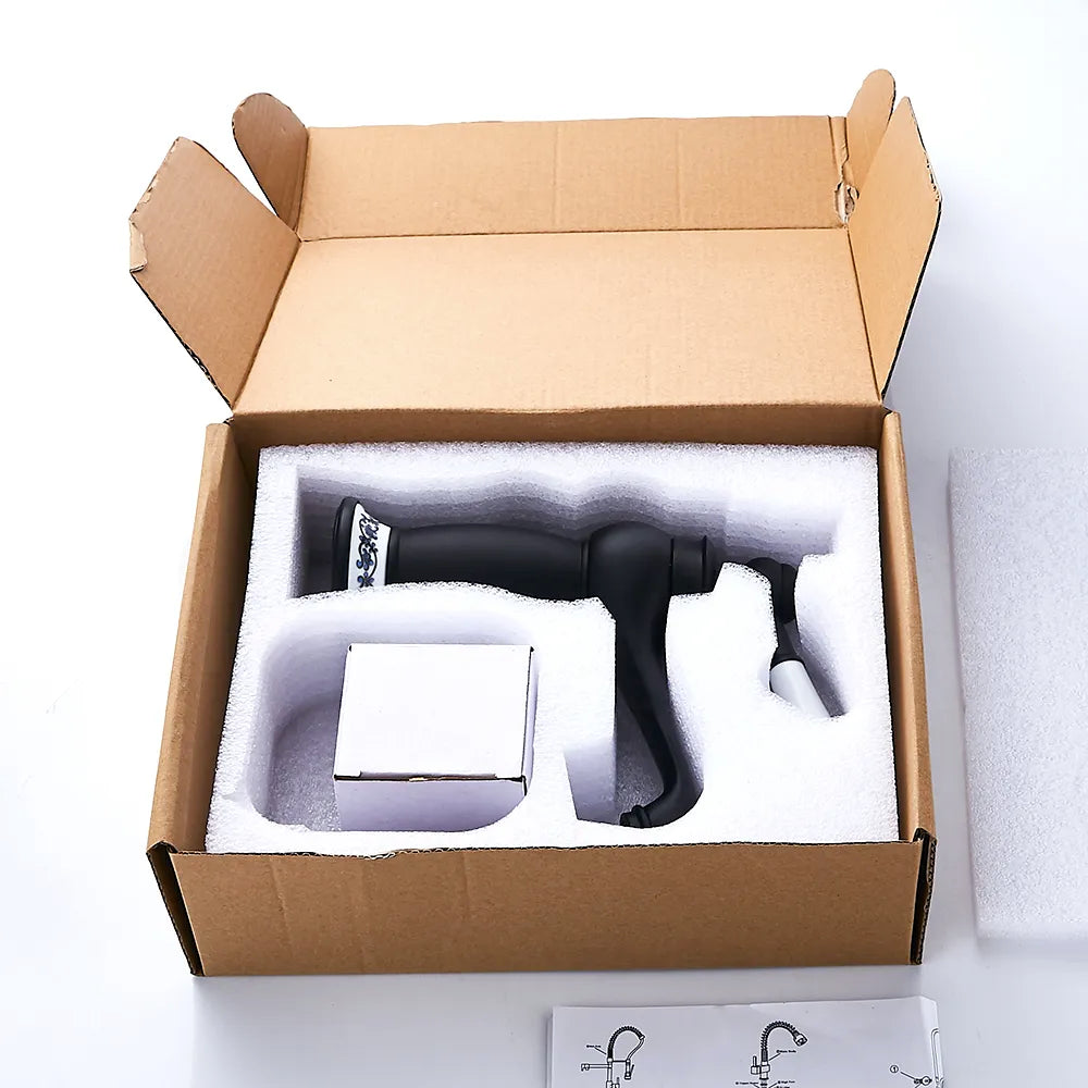 Robinet lavabo salle de bain rétro poignée céramique - Noir - Laiton