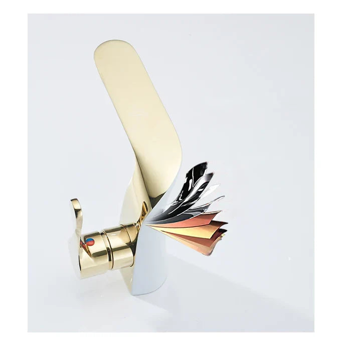 Robinet lavabo salle de bain moderne bicolore - Blanc Doré - Laiton