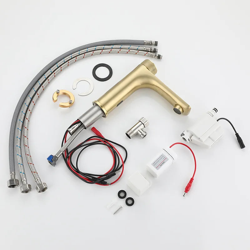 Robinet lavabo salle de bain tactile mitigeur rond - Doré - Laiton