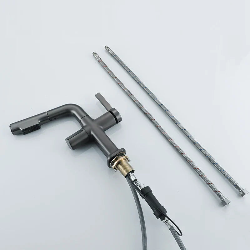 Robinet cuisine affichage thermostatique flexible - Noir - Laiton