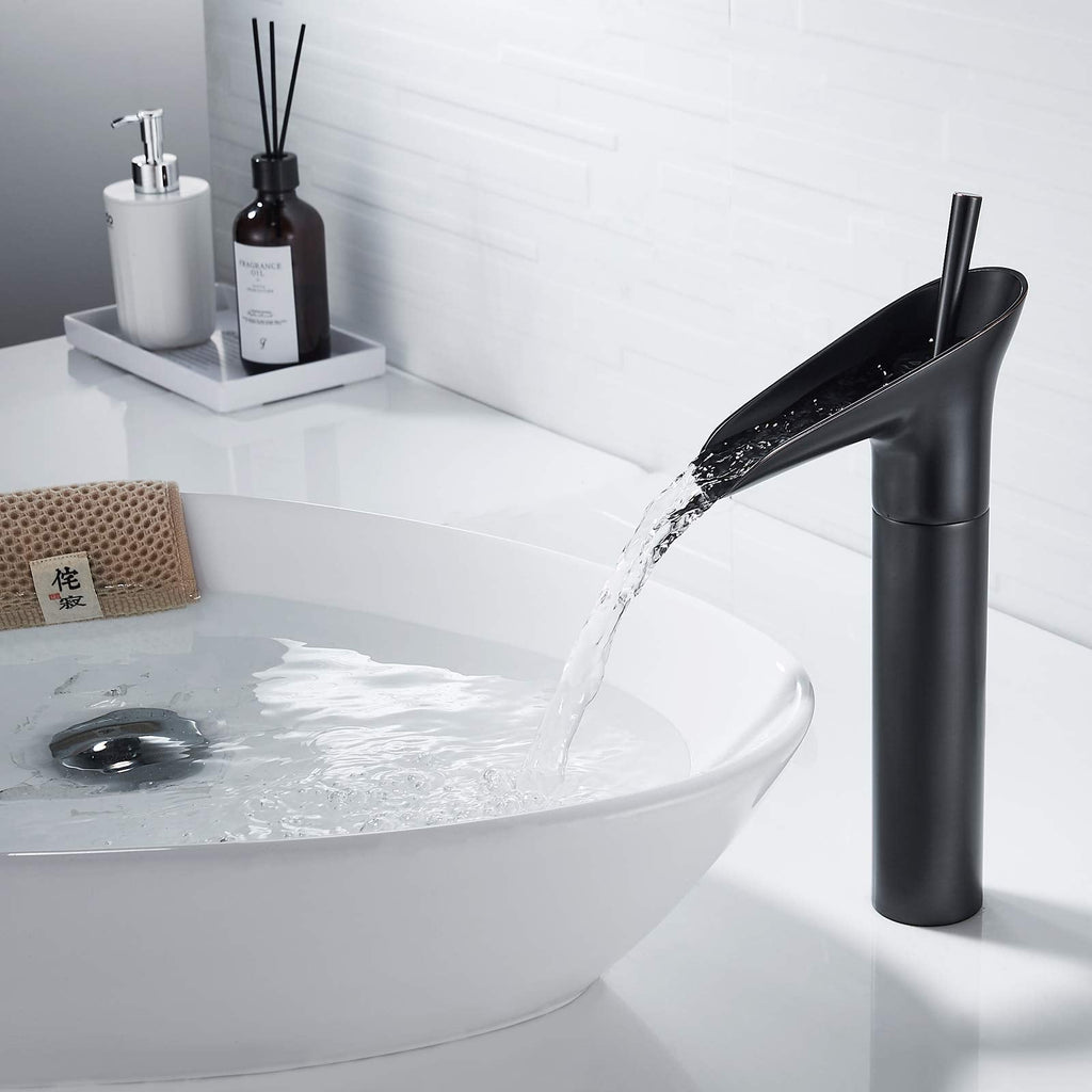 Robinet salle de bain lavabo bambou cascade - Noir - Laiton