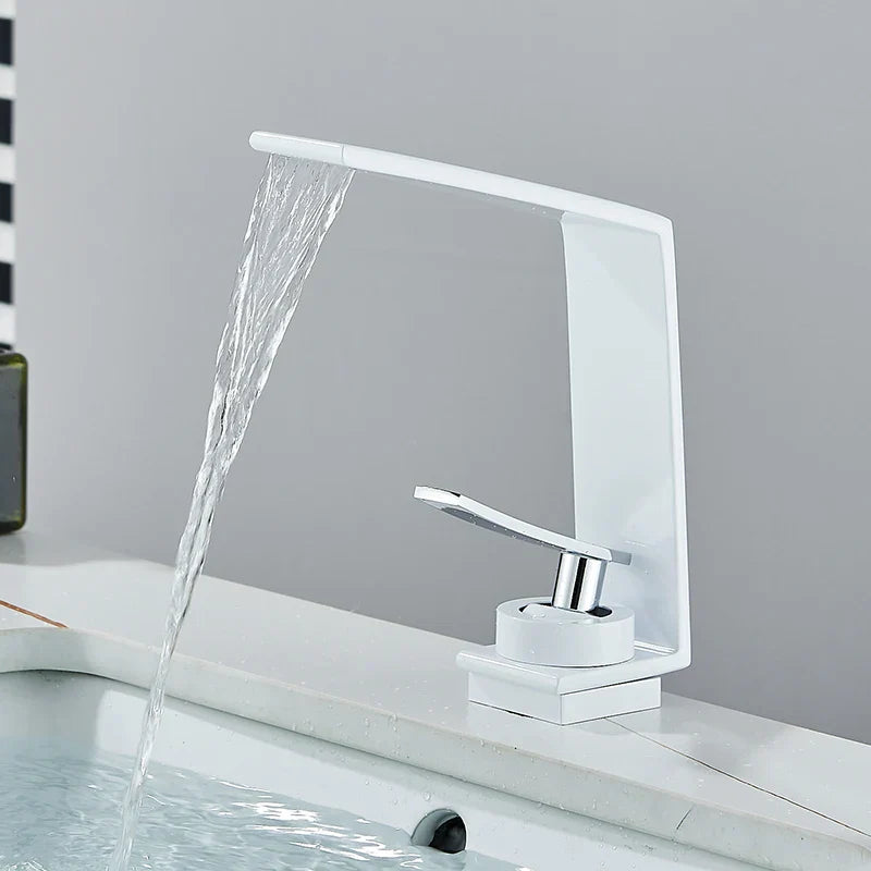 Robinet design lavabo salle de bain cascade - Blanc - Laiton