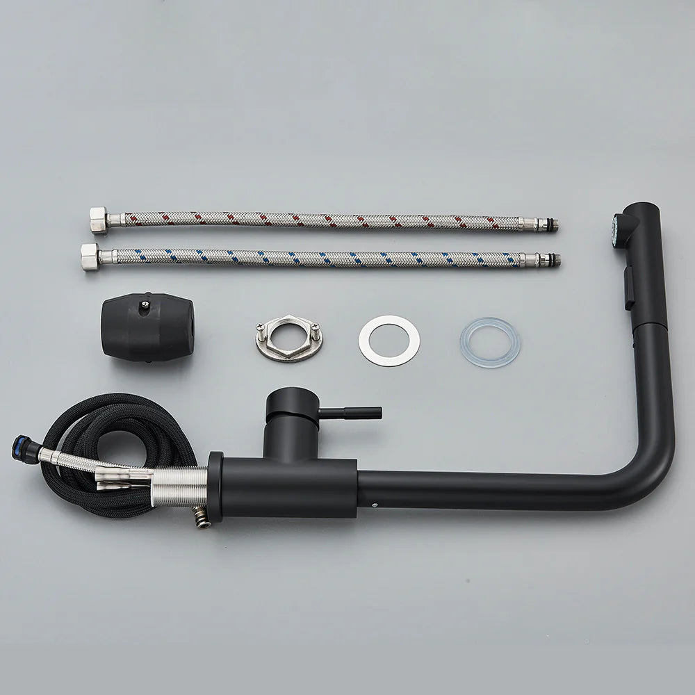 Robinet évier cuisine minimaliste flexible rétractable douchette - Noir