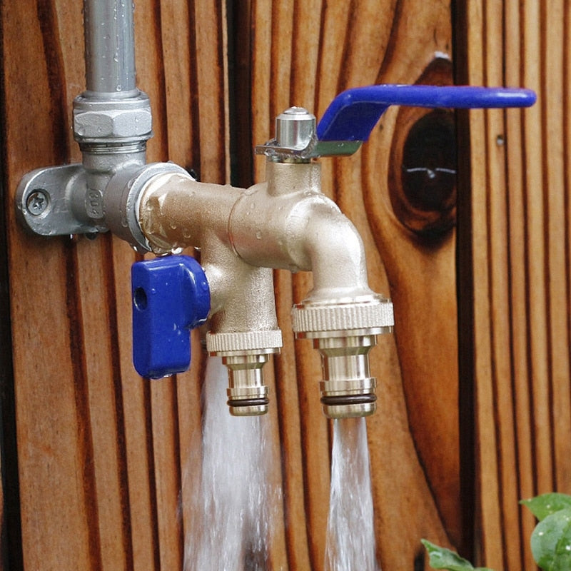 Robinet extérieur de jardin vannes double sorties - Argenté