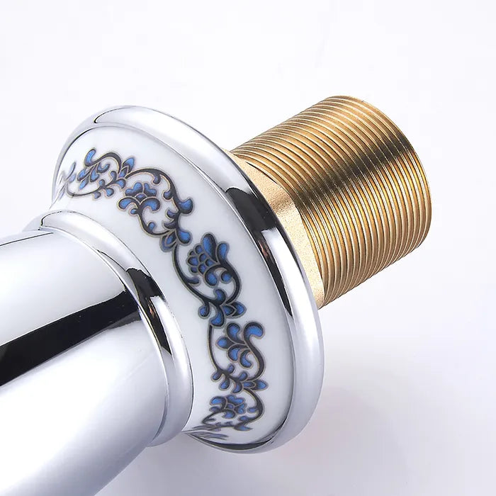 Robinet lavabo salle de bain rétro poignée céramique - Argenté - Laiton