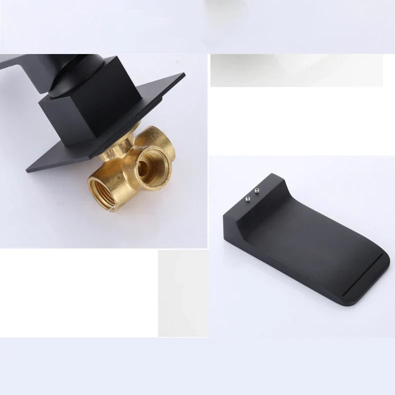 Robinet salle de bain lavabo encastrable mural cascade - Noir - Laiton