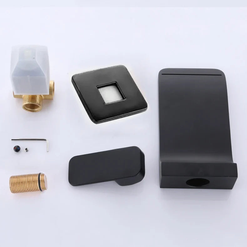 Robinet salle de bain lavabo encastrable mural cascade - Noir - Laiton