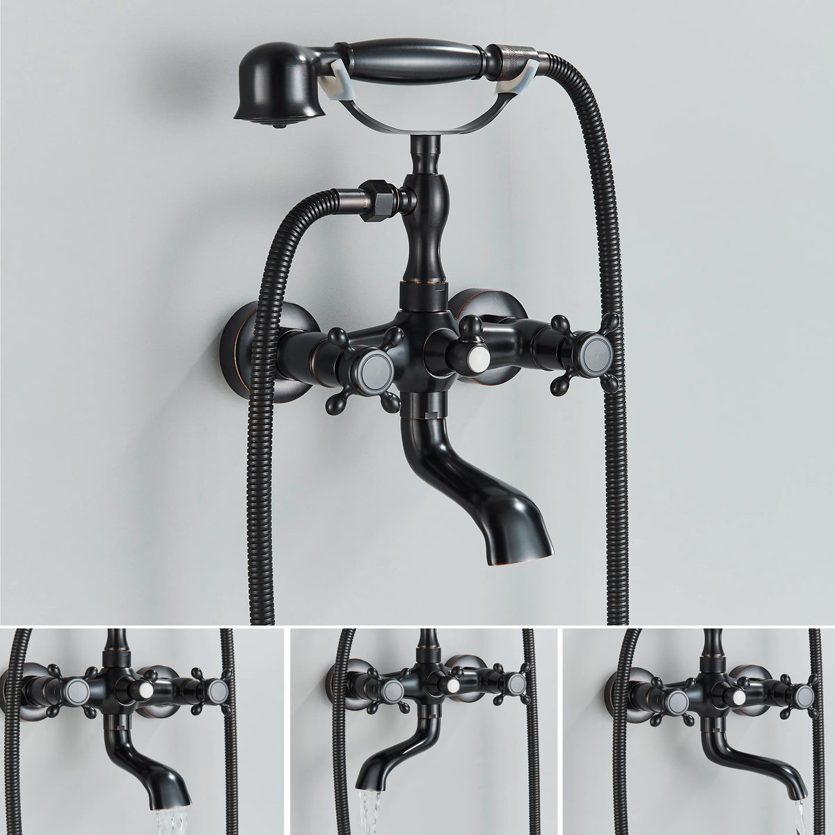 Robinet baignoire salle de bain rétro douchette - Noir - Laiton