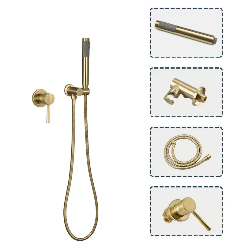 Robinet douche salle de bain douchette mitigeur rond - Doré - Laiton