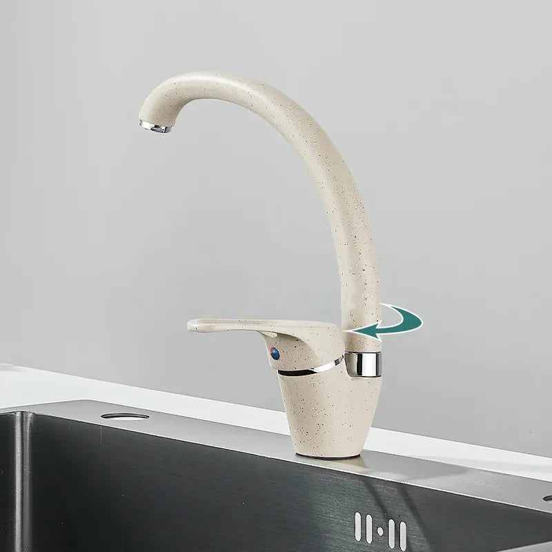 Robinet évier de cuisine arrondi mitigeur tacheté - Beige - Laiton