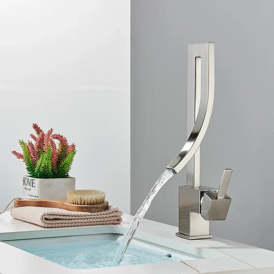 Robinet lavabo salle de bain haut design - Argenté - Laiton