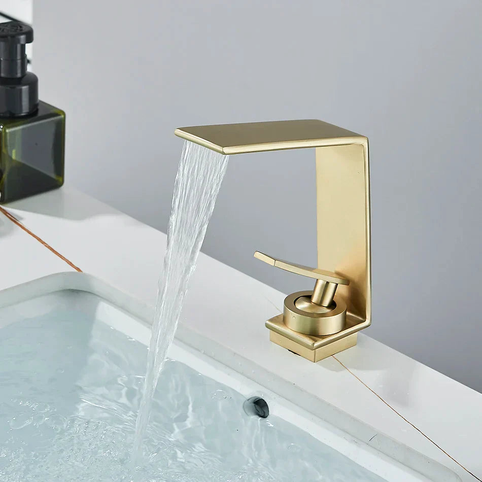 Robinet design lavabo salle de bain cascade - Doré - Laiton
