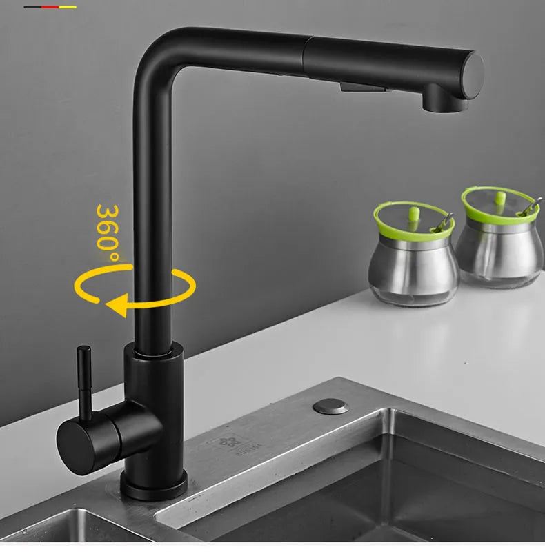 Robinet évier cuisine minimaliste flexible rétractable douchette - Noir