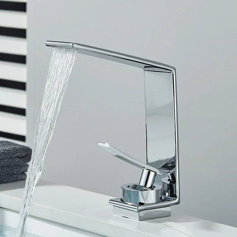 Robinet design lavabo salle de bain cascade - Argenté - Laiton