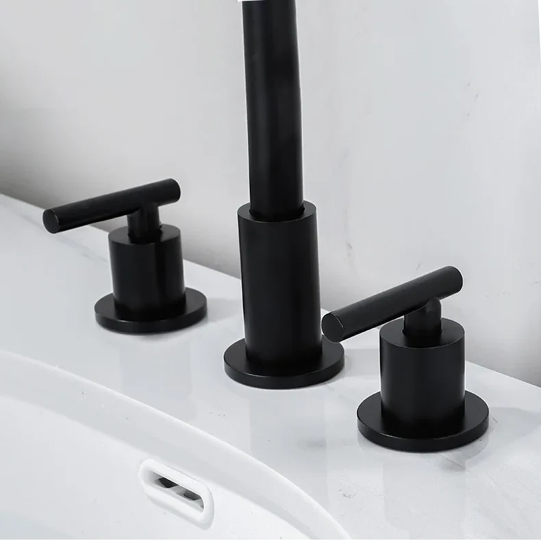 Robinet moderne poignées déportées lavabo salle de bain - Noir - Laiton