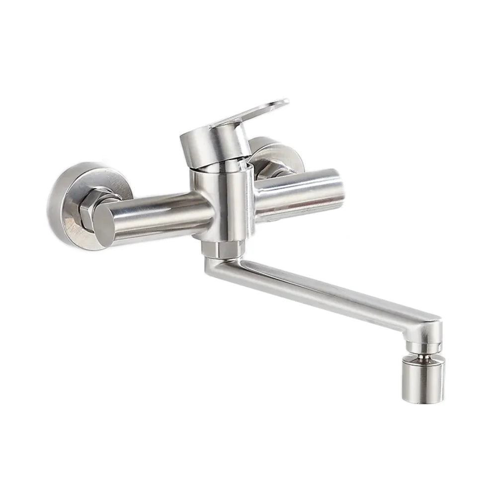 Robinet évier cuisine mural encastrable pivotant multijet  - Argenté