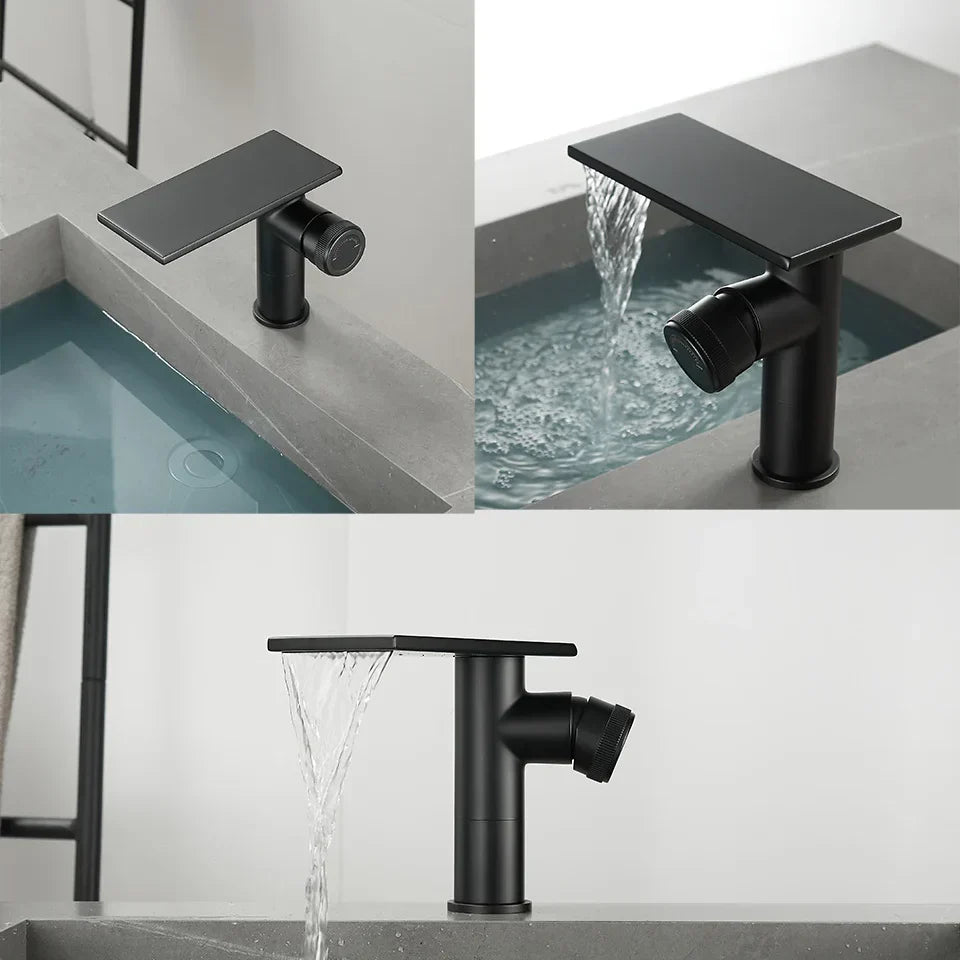 Robinet moderne bec plat mitigeur - Noir - Laiton