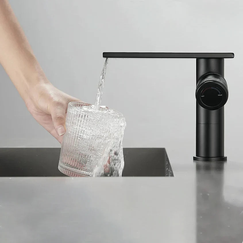 Robinet moderne bec plat mitigeur - Noir - Laiton