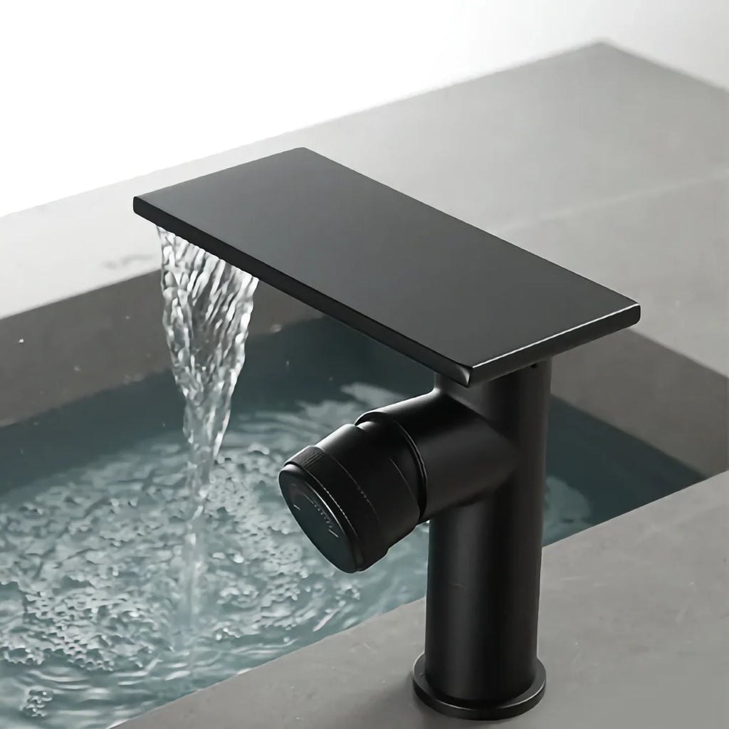 Robinet moderne bec plat mitigeur - Noir - Laiton