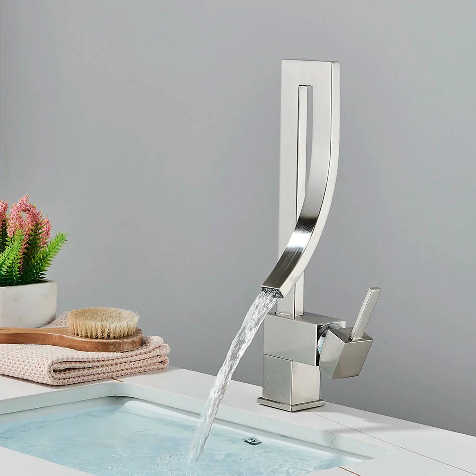 Robinet lavabo salle de bain haut design - Argenté - Laiton