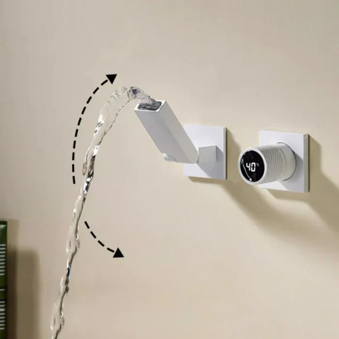 Robinet salle de bain lavabo mural encastrable pivotant - Blanc - Laiton