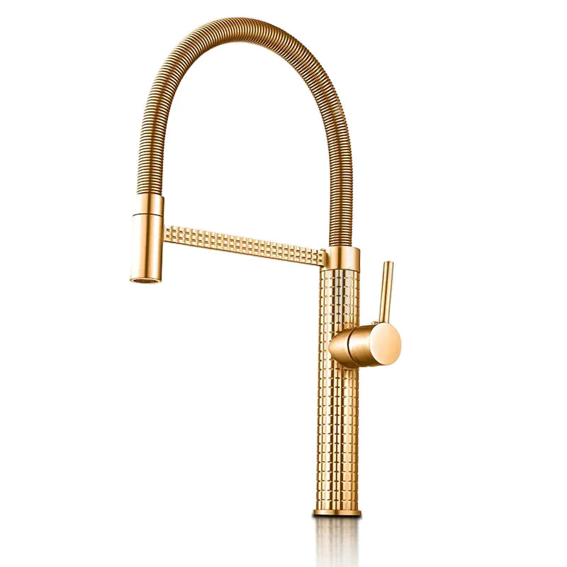 Robinet évier cuisine design texturé flexible - Doré - Laiton