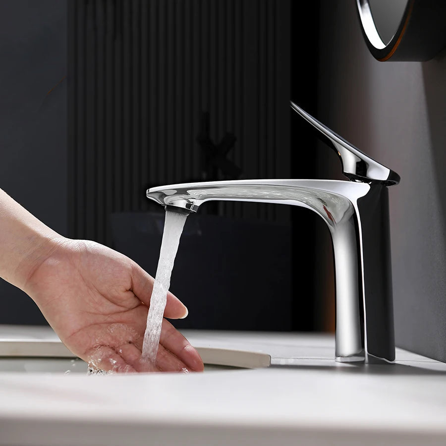 Robinet mitigeur minimaliste lavabo salle de bain - Argenté - Laiton