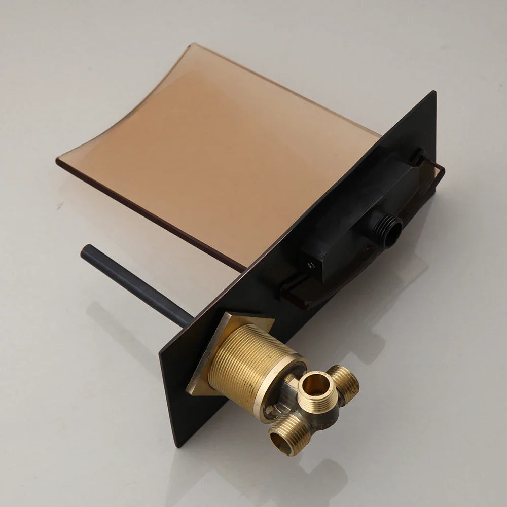 Robinet mural encastrable lavabo salle de bain fontaine - Noir - Laiton