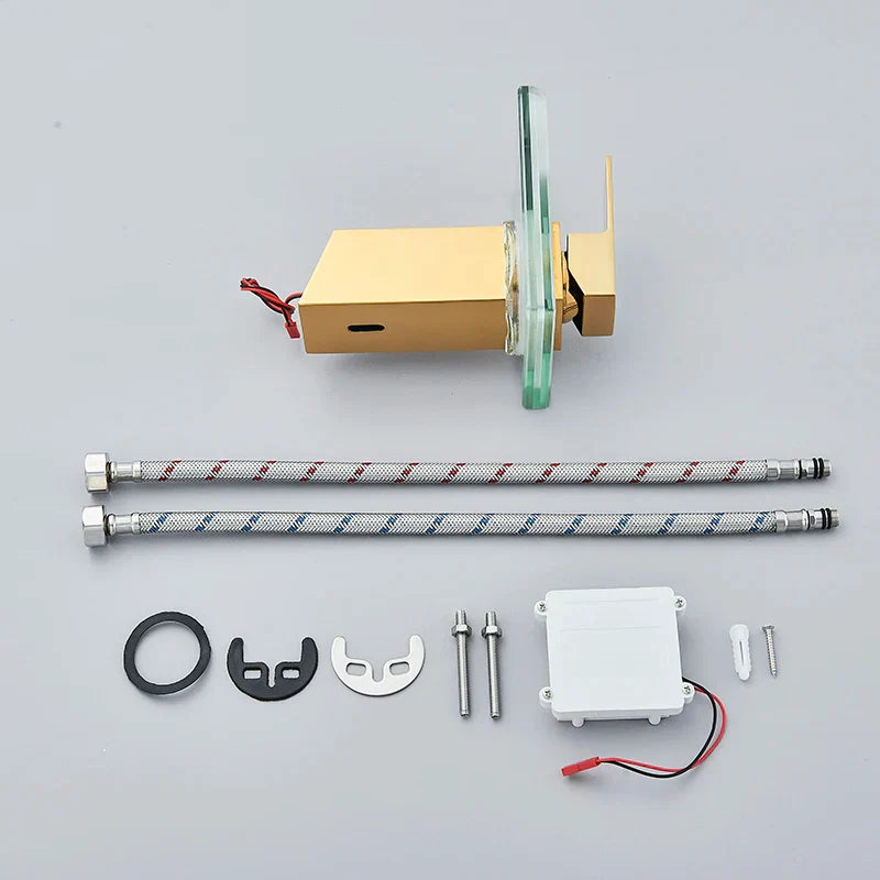 Robinet salle de bain lavabo cascade lumineuse - Doré - Laiton