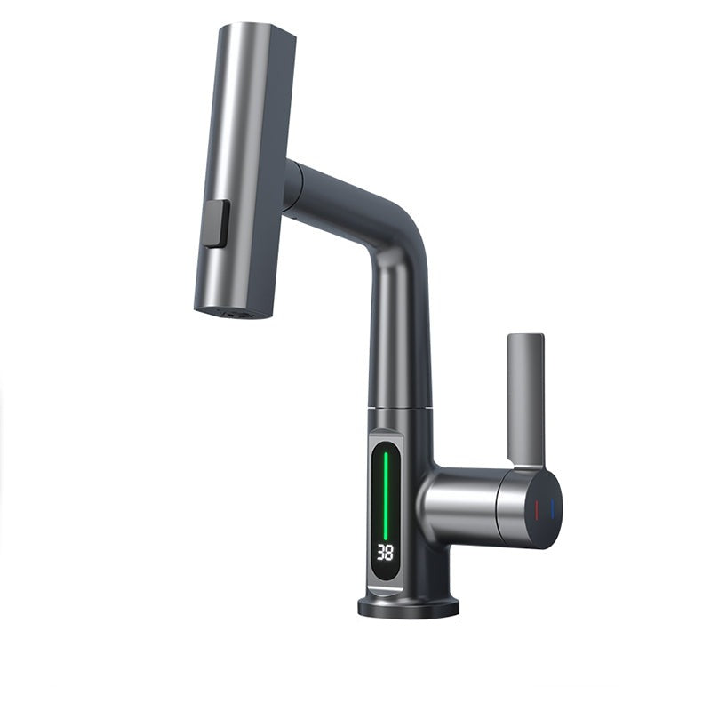 Robinet évier affichage température numérique flexible cascade - Argenté