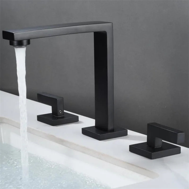 Robinet lavabo salle de bain poignées déportées - Noir - Laiton