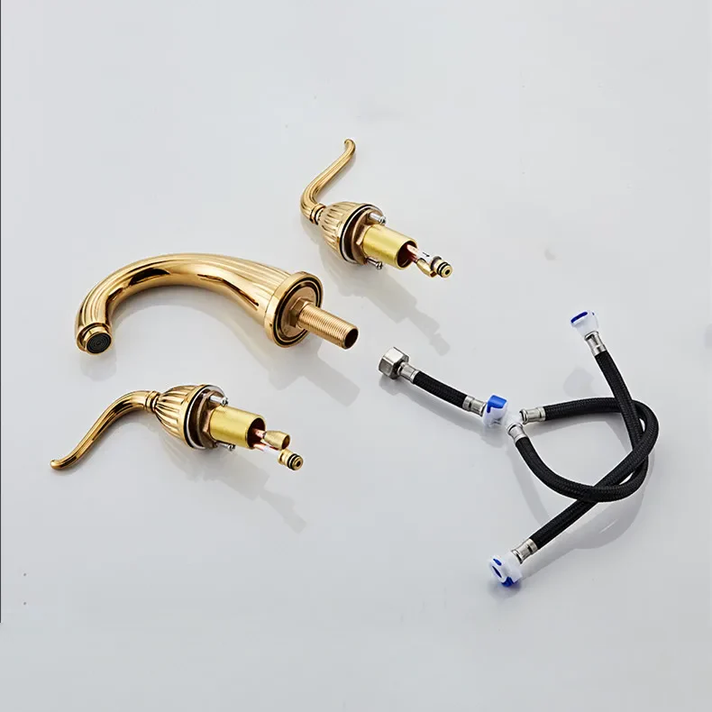 Robinet salle de bain rétro classique double poignées - Doré - Laiton