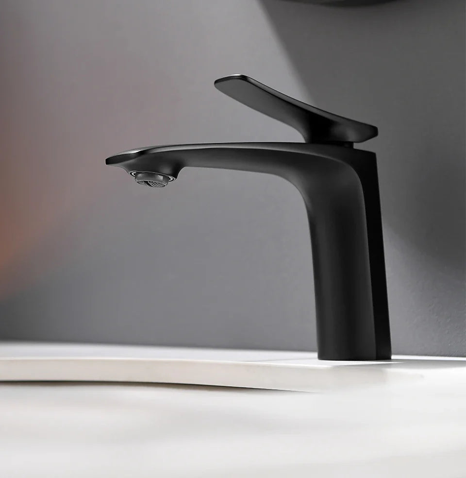 Robinet mitigeur minimaliste lavabo salle de bain - Noir - Laiton