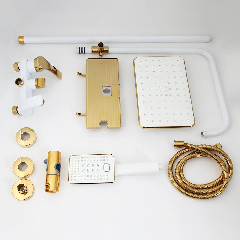 Robinet salle de bain baignoire douche - Blanc Doré