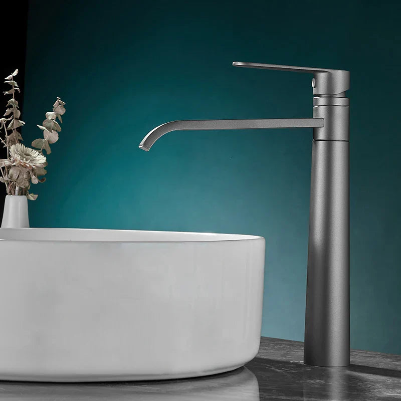 Robinet lavabo salle de bain bec long - Noir - Laiton