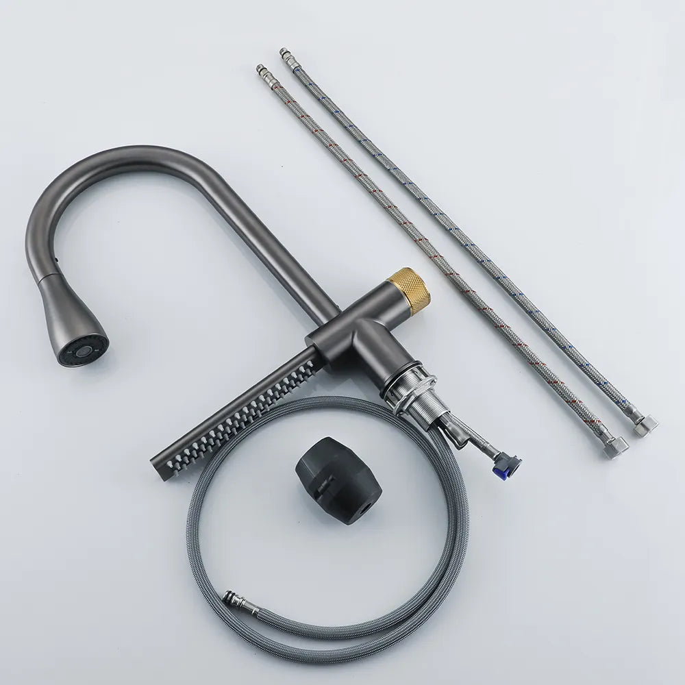 Robinet évier cuisine cascade flexible douchette - Noir - Laiton