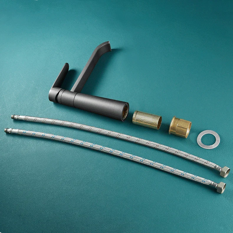 Robinet lavabo salle de bain bec long - Noir - Laiton