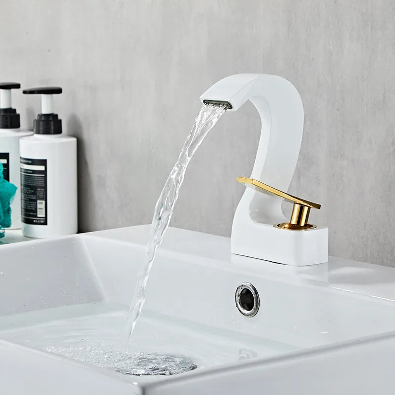 Robinet lavabo salle de bain cygne design - Blanc