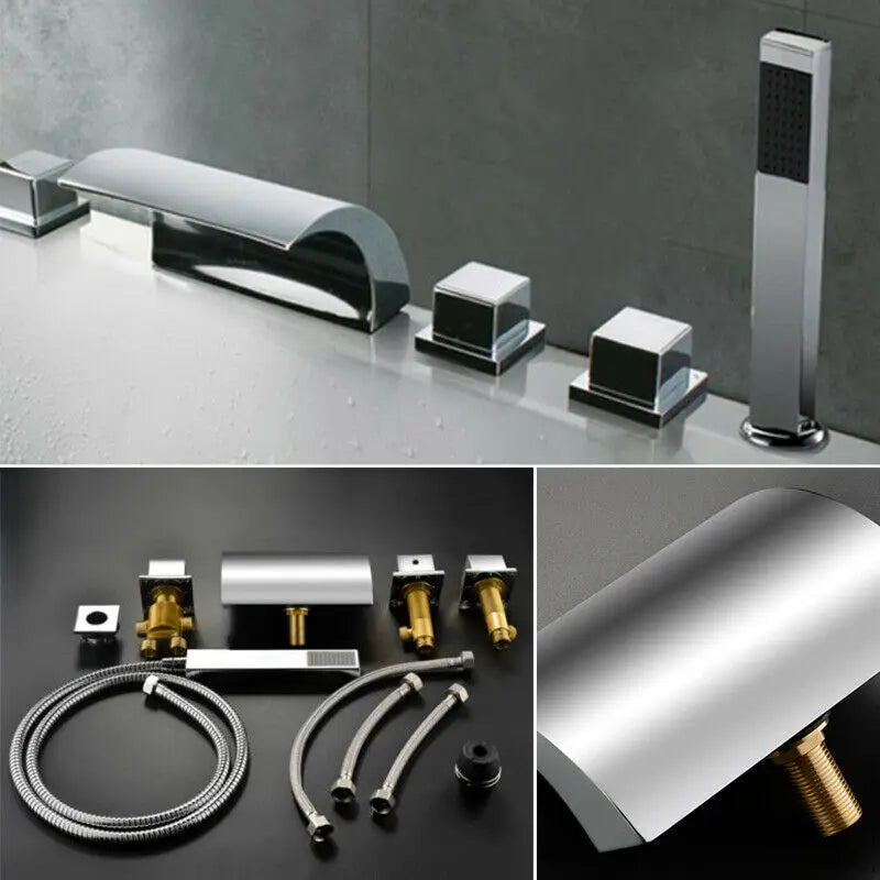 Robinet moderne baignoire salle de bain cascade douchette - Argenté - Laiton