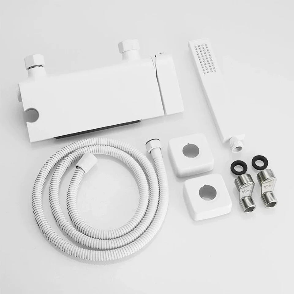 Robinet baignoire cascade douchette salle de bain - Blanc - Laiton