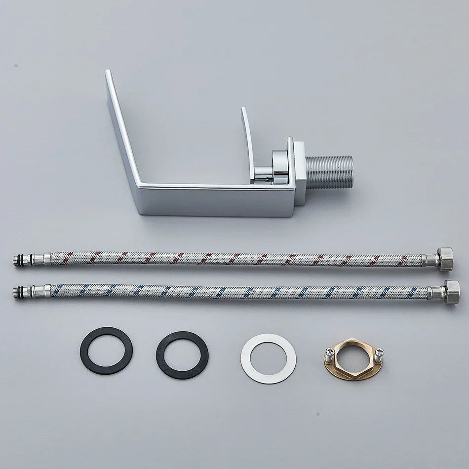 Robinet design lavabo salle de bain cascade - Argenté - Laiton