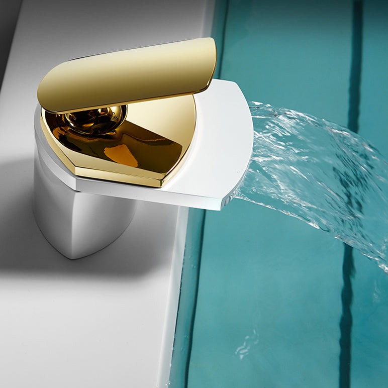 Robinet lavabo salle de bain large design cascade - Blanc / Doré