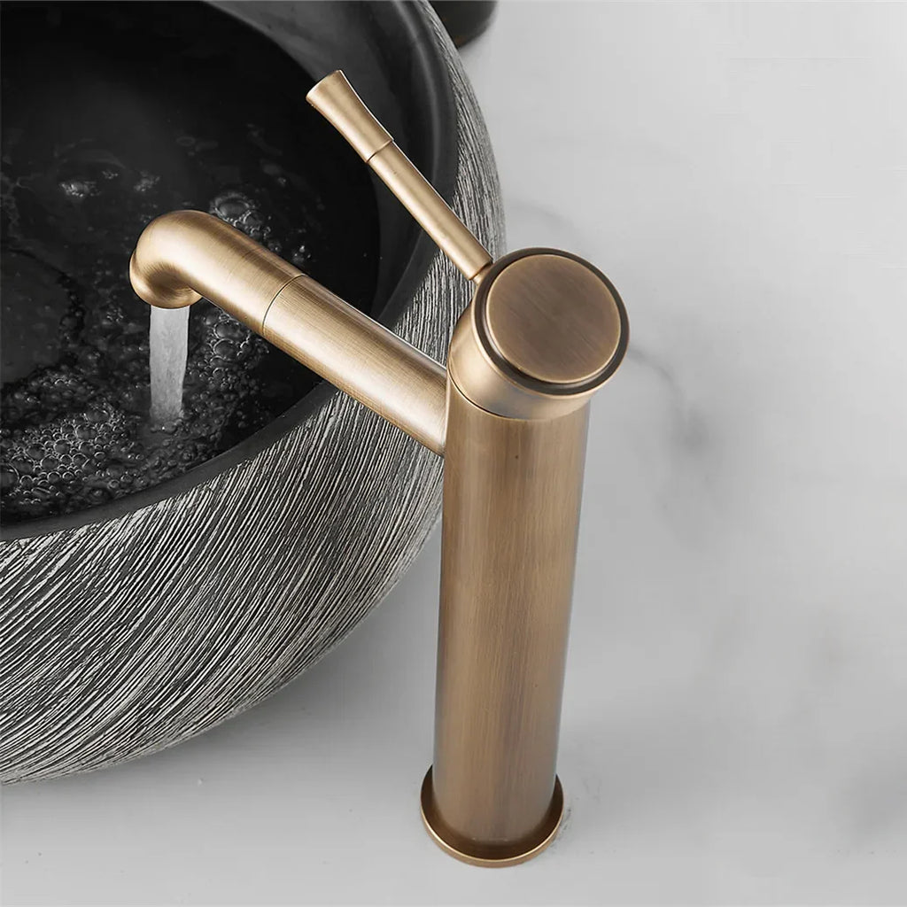 Robinet lavabo salle de bain bec rotatif vintage - Doré - Laiton