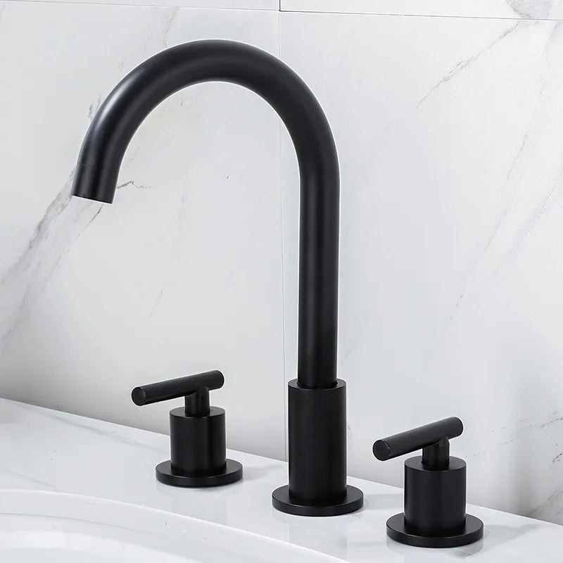 Robinet moderne poignées déportées lavabo salle de bain - Noir - Laiton